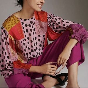 Anthropologie patterned blouse brand is bl-nk